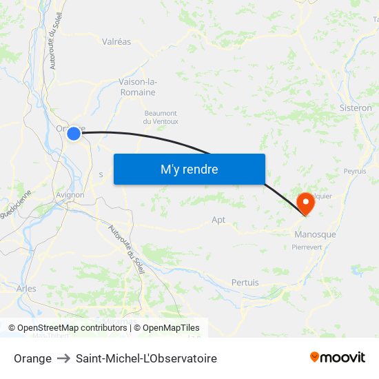 Orange to Saint-Michel-L'Observatoire map
