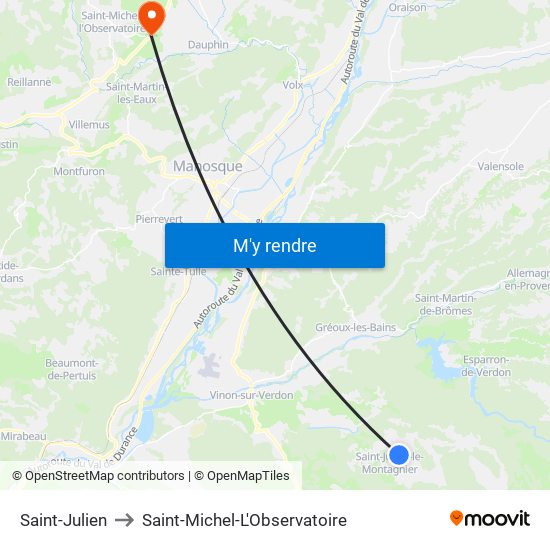 Saint-Julien to Saint-Michel-L'Observatoire map