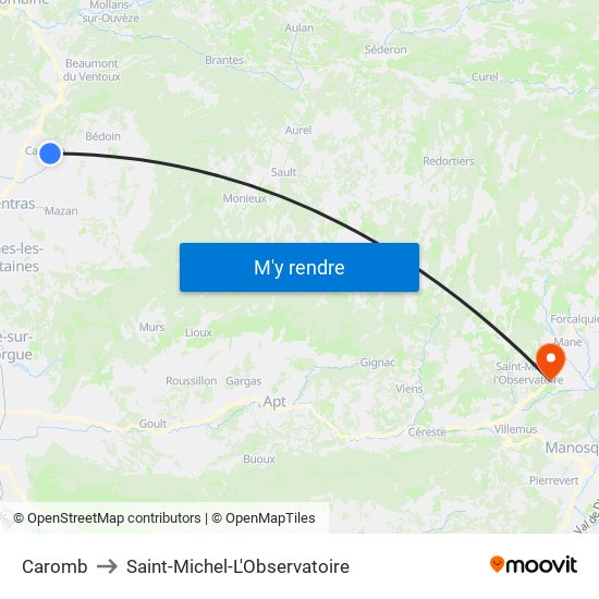 Caromb to Saint-Michel-L'Observatoire map