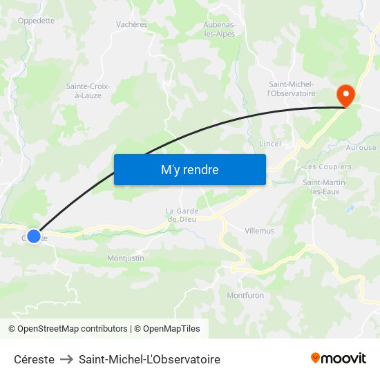 Céreste to Saint-Michel-L'Observatoire map