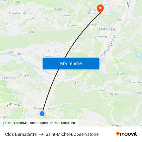 Clos Bernadette to Saint-Michel-L'Observatoire map