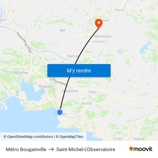 Métro Bougainville to Saint-Michel-L'Observatoire map