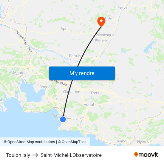 Toulon Isly to Saint-Michel-L'Observatoire map