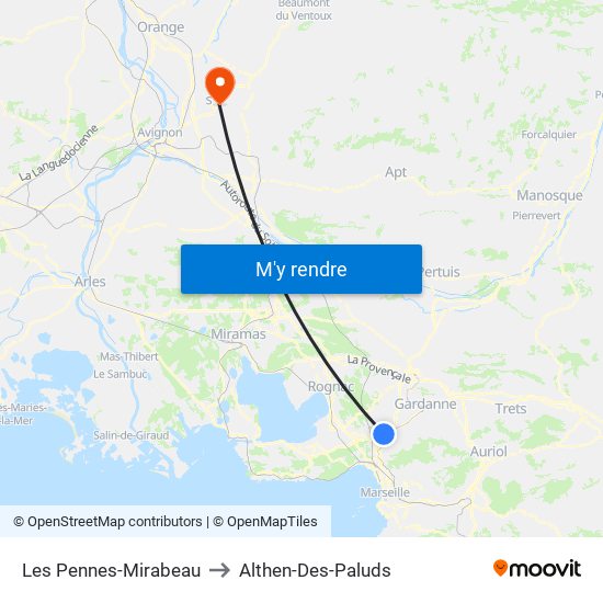 Les Pennes-Mirabeau to Althen-Des-Paluds map