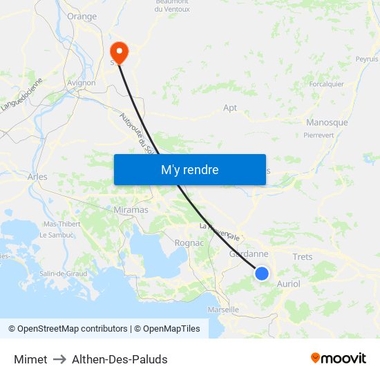 Mimet to Althen-Des-Paluds map