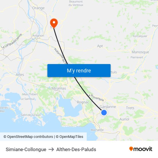 Simiane-Collongue to Althen-Des-Paluds map