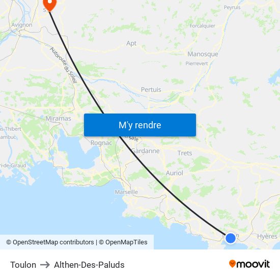 Toulon to Althen-Des-Paluds map
