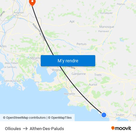 Ollioules to Althen-Des-Paluds map