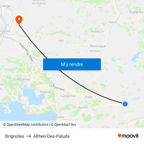 Brignoles to Althen-Des-Paluds map