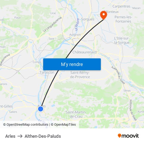 Arles to Althen-Des-Paluds map