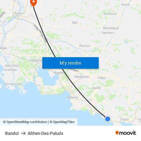 Bandol to Althen-Des-Paluds map