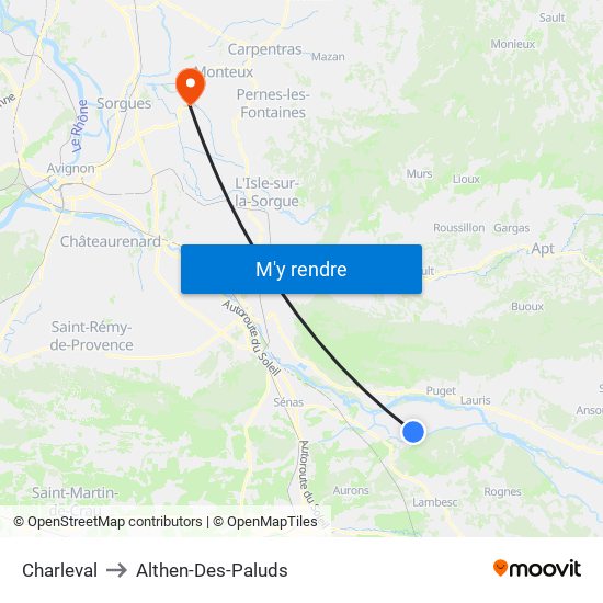 Charleval to Althen-Des-Paluds map