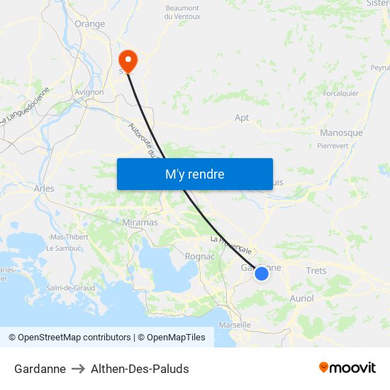 Gardanne to Althen-Des-Paluds map
