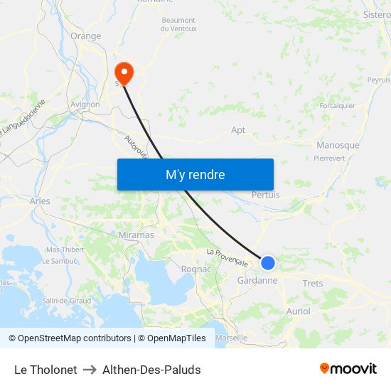 Le Tholonet to Althen-Des-Paluds map