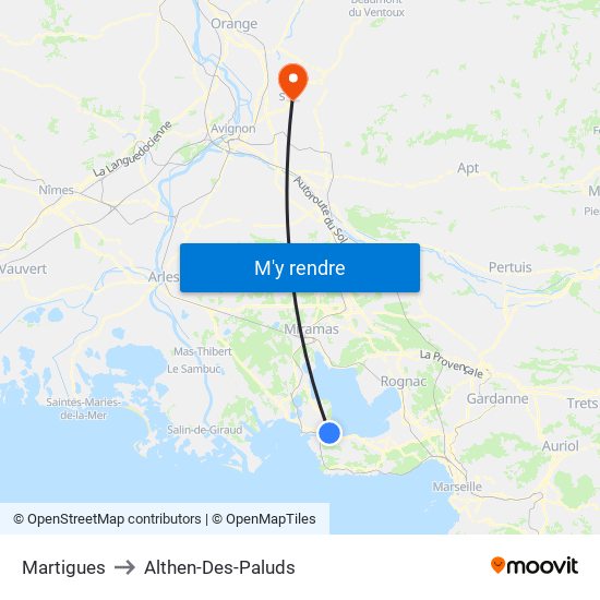 Martigues to Althen-Des-Paluds map