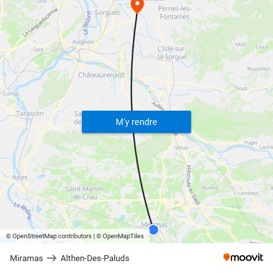 Miramas to Althen-Des-Paluds map