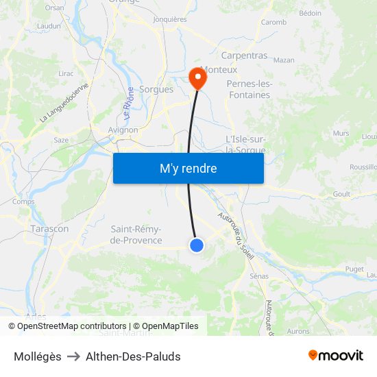 Mollégès to Althen-Des-Paluds map