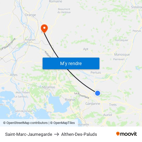 Saint-Marc-Jaumegarde to Althen-Des-Paluds map