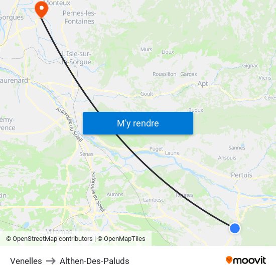 Venelles to Althen-Des-Paluds map