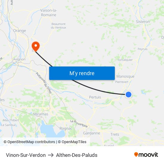 Vinon-Sur-Verdon to Althen-Des-Paluds map