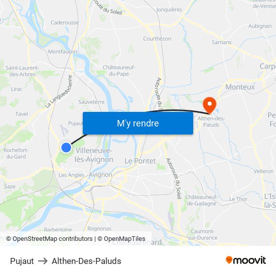 Pujaut to Althen-Des-Paluds map