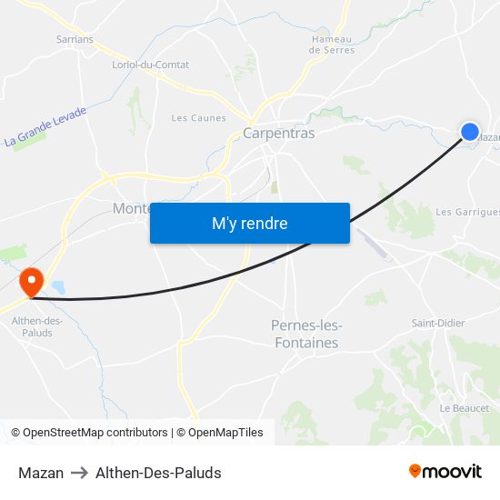 Mazan to Althen-Des-Paluds map