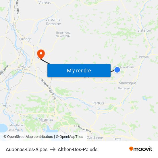 Aubenas-Les-Alpes to Althen-Des-Paluds map