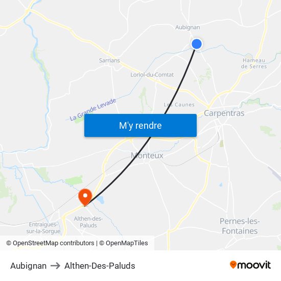 Aubignan to Althen-Des-Paluds map