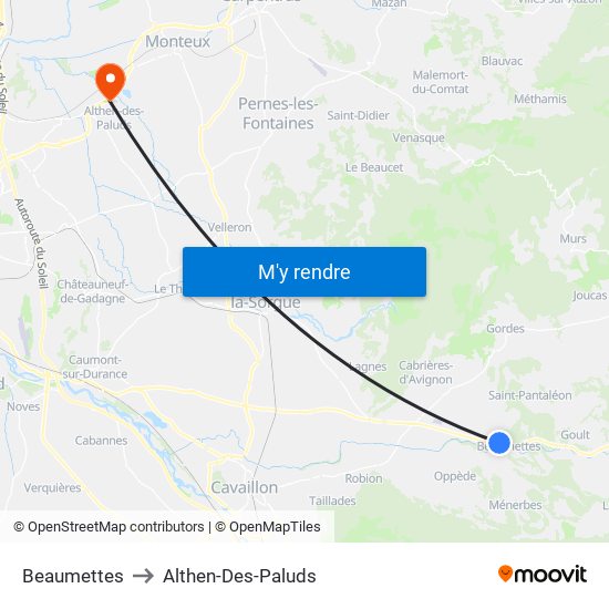 Beaumettes to Althen-Des-Paluds map