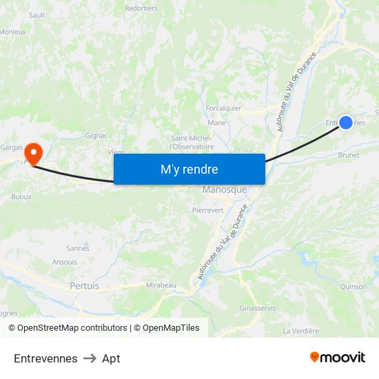 Entrevennes to Apt map