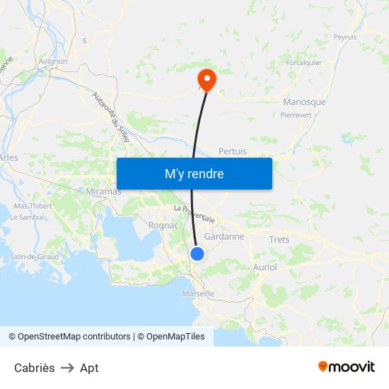 Cabriès to Apt map