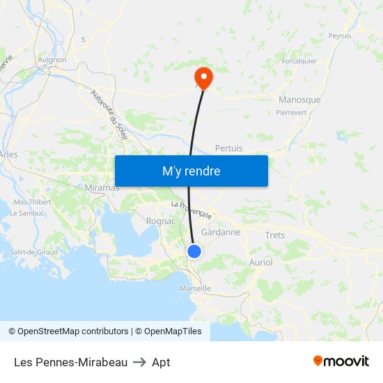 Les Pennes-Mirabeau to Apt map