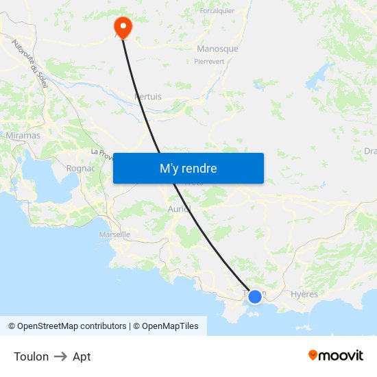 Toulon to Apt map