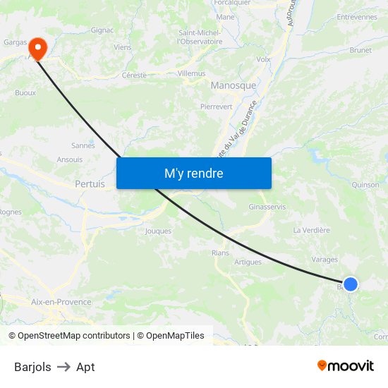 Barjols to Apt map