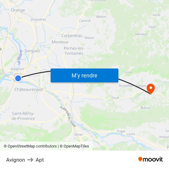 Avignon to Apt map