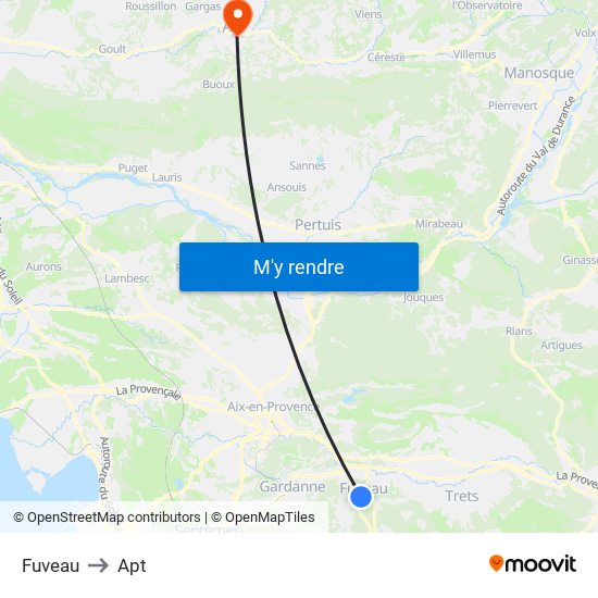 Fuveau to Apt map