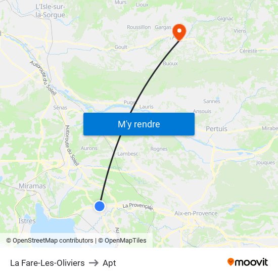 La Fare-Les-Oliviers to Apt map