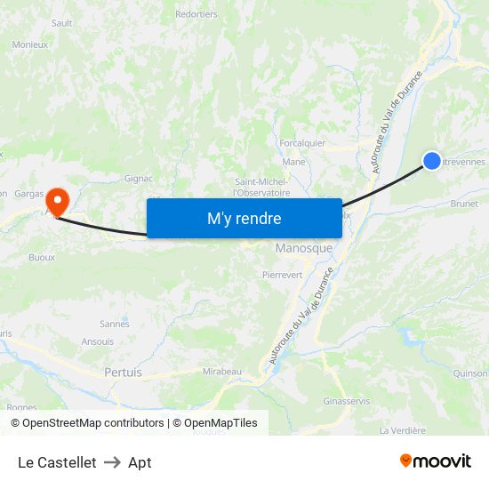 Le Castellet to Apt map