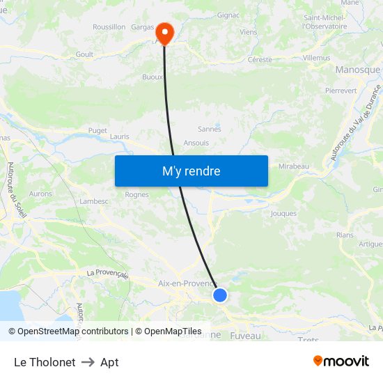 Le Tholonet to Apt map