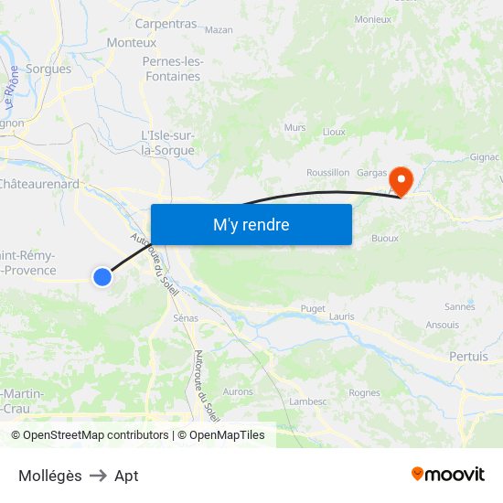 Mollégès to Apt map