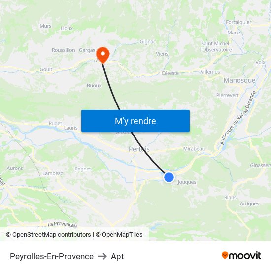 Peyrolles-En-Provence to Apt map