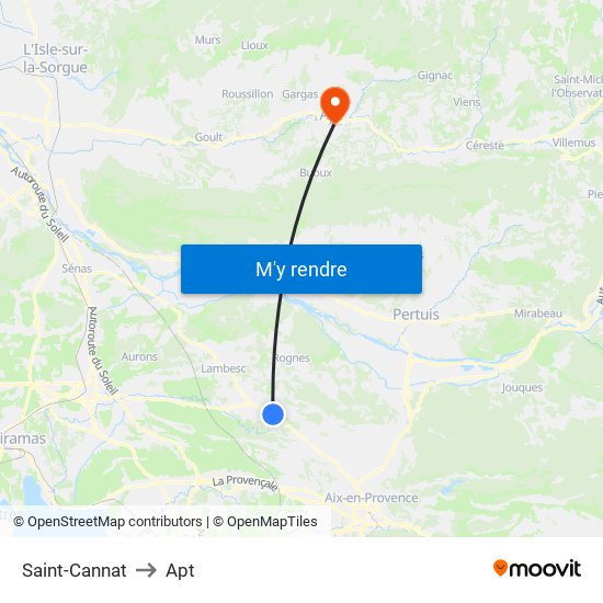 Saint-Cannat to Apt map