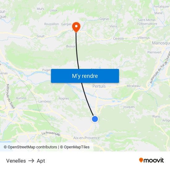 Venelles to Apt map