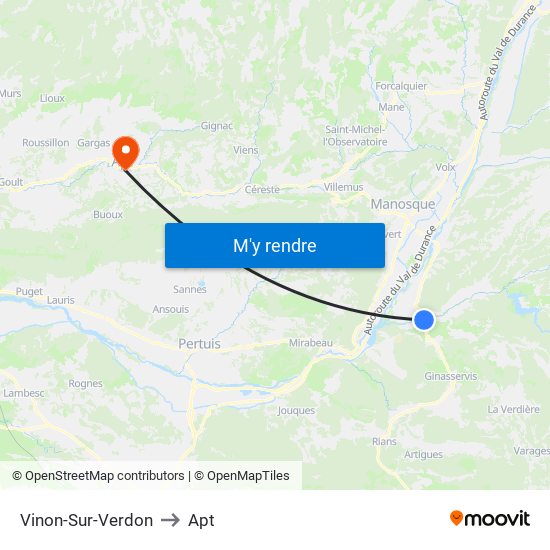 Vinon-Sur-Verdon to Apt map