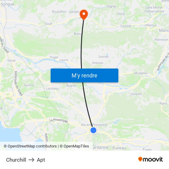 Churchill to Apt map