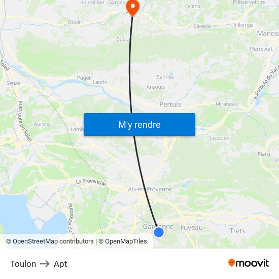 Toulon to Apt map