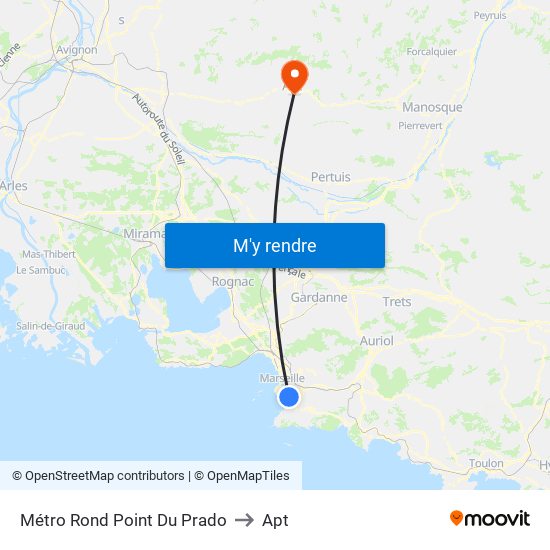 Métro Rond Point Du Prado to Apt map