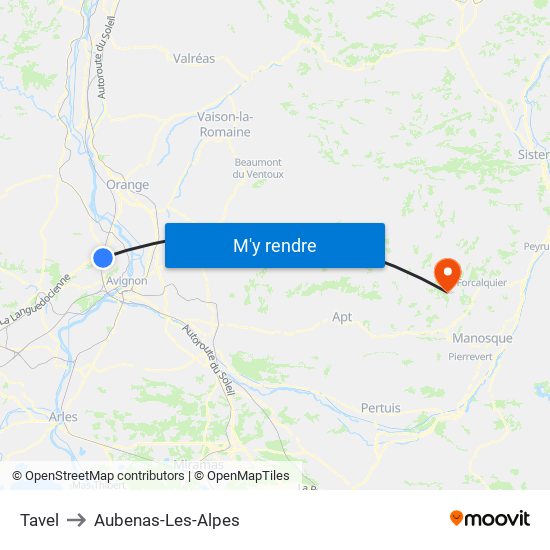 Tavel to Aubenas-Les-Alpes map