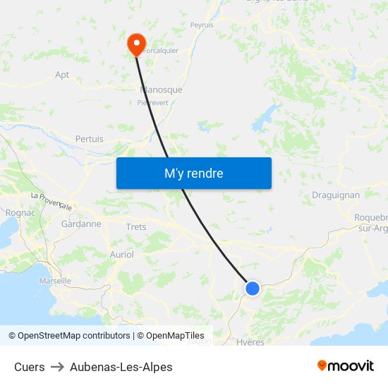 Cuers to Aubenas-Les-Alpes map