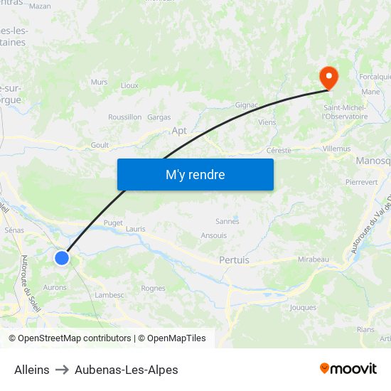 Alleins to Aubenas-Les-Alpes map